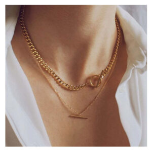 Double OT Chain Pendant Necklace - Geometric Heart